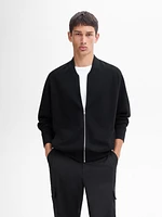 Merino wool blend bomber-style cardigan