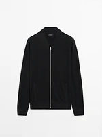 Merino wool blend bomber-style cardigan