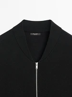 Merino wool blend bomber-style cardigan