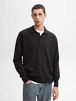 Wool blend knit sweater with polo collar