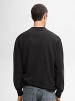 Wool blend knit sweater with polo collar