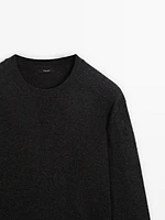 Wool blend crew neck knit sweater