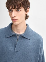 Wool blend polo collar sweater