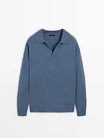 Wool blend polo collar sweater