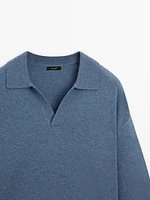 Wool blend polo collar sweater