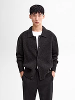 Wool blend polo collar cardigan