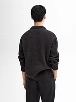 Wool blend polo collar cardigan