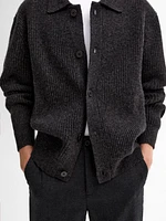 Wool blend polo collar cardigan