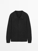 Wool blend polo collar cardigan