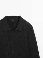 Wool blend polo collar cardigan