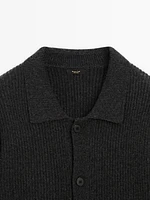 Wool blend polo collar cardigan