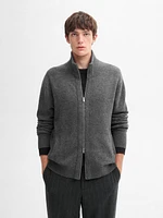 Wool blend zip-up knit cardigan