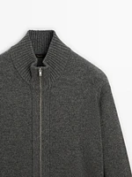 Wool blend zip-up knit cardigan