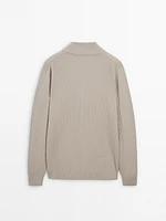 Ribbed knit sweater with mock neck