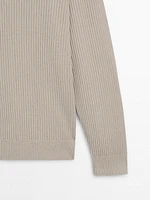 Ribbed knit sweater with mock neck