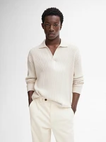 Ribbed knit sweater with polo collar