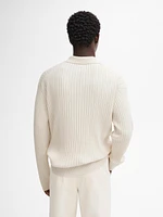 Ribbed knit sweater with polo collar