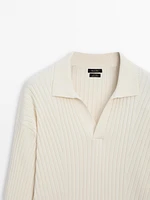 Ribbed knit sweater with polo collar