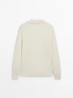 Ribbed knit sweater with polo collar