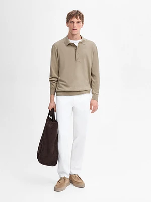 Cotton knit sweater with polo collar