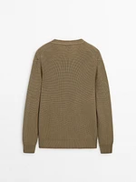 Crew neck cotton knit sweater