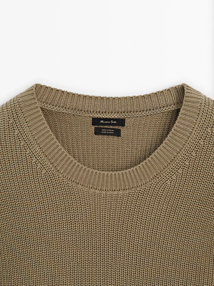 Crew neck cotton knit sweater