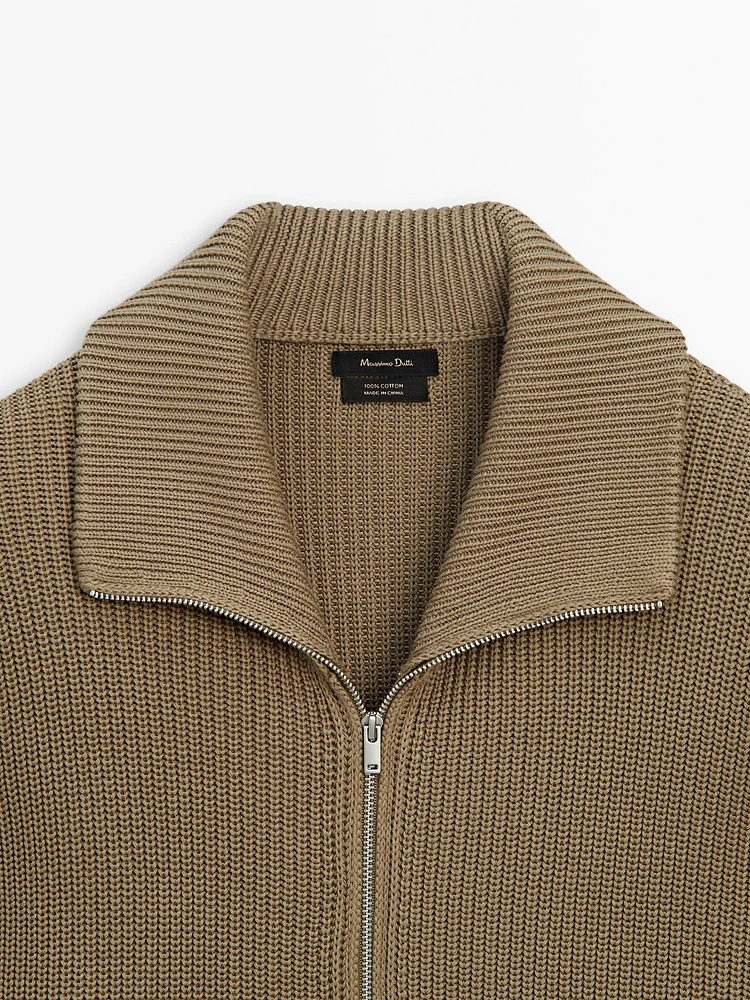 100% cotton knit zip-up cardigan