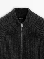 Wool blend zip-up cardigan