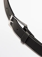 Leather belt with square buckle