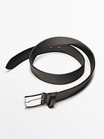 Leather belt with square buckle