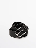 Leather belt with square buckle