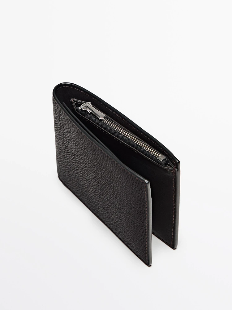 Portefeuille format paysage en cuir nappa