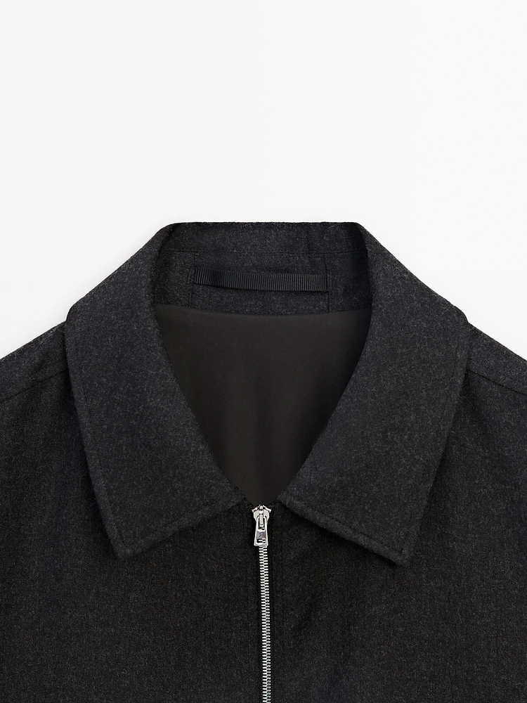 Wool blend overshirt with zip