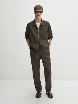 100% linen overshirt with zip detail