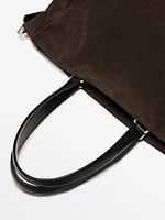 Split leather and leather bag with straps