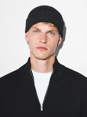 Ribbed beanie with turn-up detail