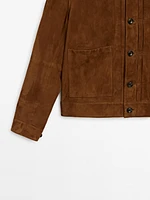 Suede leather jacket with pockets