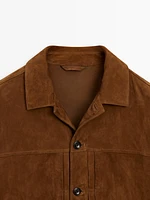 Suede leather jacket with pockets