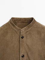 Buttoned suede leather jacket