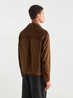 Distressed effect suede leather overshirt