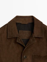 Distressed effect suede leather overshirt