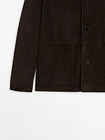 Suede leather jacket with patch pocket