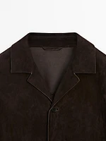 Suede leather jacket with patch pocket