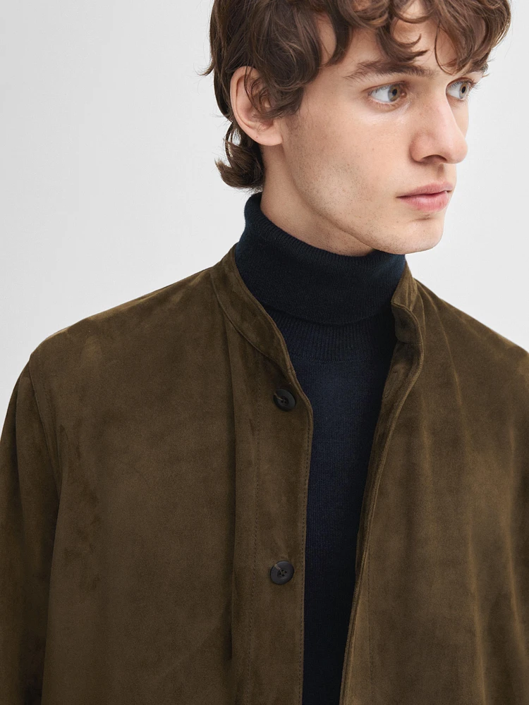 Suede leather stand collar shirt