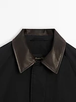 Jacket with leather collar detail