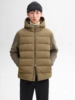 Puffer jacket with contrast knit detail