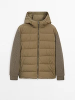 Puffer jacket with contrast knit detail