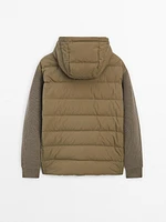 Puffer jacket with contrast knit detail