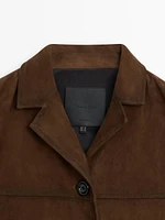 Short suede leather jacket with pocket details