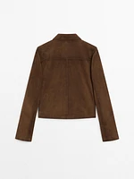 Short suede leather jacket with pocket details